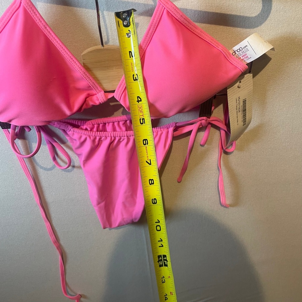 Boohoo Lisbon Triangle Beach Bikini Hot Pink Set -‎ Size 12 - Picture 6 of 7
